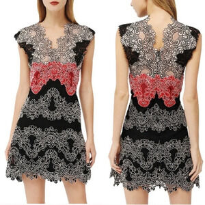 NWT Sandro Isobel Lace Mini Dress Red Black New Designer Women’s Small